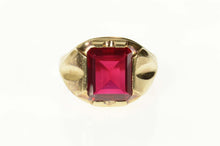 Load image into Gallery viewer, 10K 1960&#39;s Emerald Syn. Ruby Solitaire Ring Size 9.75 Yellow Gold