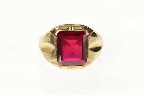 10K 1960's Emerald Syn. Ruby Solitaire Ring Size 9.75 Yellow Gold