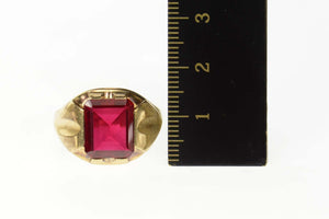 10K 1960's Emerald Syn. Ruby Solitaire Ring Size 9.75 Yellow Gold