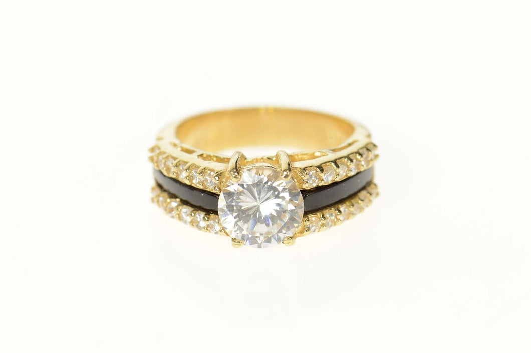 10K Unique Round Black Onyx Travel Engagement Ring Size 5 Yellow Gold