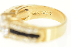 10K Unique Round Black Onyx Travel Engagement Ring Size 5 Yellow Gold
