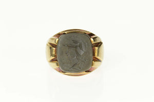 10K 1960's Carved Hematite Intaglio Men's Ring Size 9.25 Yellow Gold