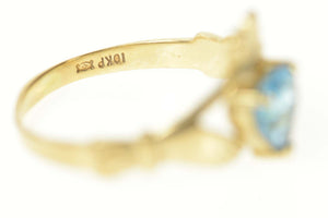 10K Heart Blue Topaz Claddagh Irish Loyalty Ring Size 7.25 Yellow Gold