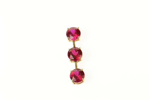 14K Tiered Syn. Ruby Bar Drop Statement Pendant Yellow Gold