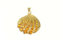 Load image into Gallery viewer, 14K Ornate Citrine Sea Clam Shell Ocean Motif Pendant Yellow Gold