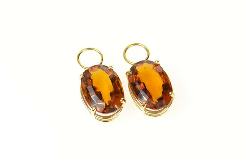 14K Oval Citrine Solitaire Hoop Enhancer Earrings Yellow Gold