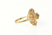 Load image into Gallery viewer, 14K 1960&#39;s Ornate Flower Ruby Cluster Cocktail Ring Size 5 Yellow Gold