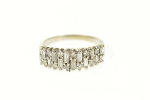18K 0.90 Ctw Retro Cluster Diamond Wedding Band Ring Size 7.25 White Gold