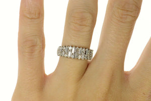 18K 0.90 Ctw Retro Cluster Diamond Wedding Band Ring Size 7.25 White Gold