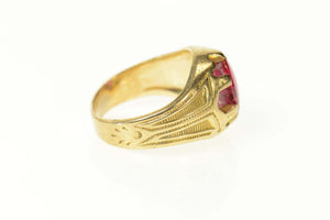 14K 1930's Ornate Syn. Ruby Statement Ring Size 7.75 Yellow Gold