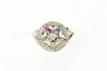Load image into Gallery viewer, 10K Ornate Order of the Eastern Star CZ Ring Size 6 White Gold