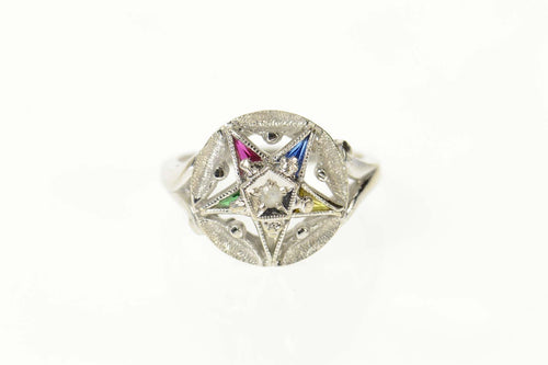 10K Ornate Order of the Eastern Star CZ Ring Size 6 White Gold