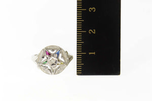 10K Ornate Order of the Eastern Star CZ Ring Size 6 White Gold
