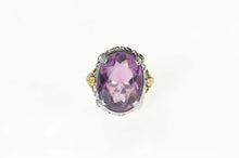 Load image into Gallery viewer, 10K Art Deco Filigree Amethyst Ornate Cocktail Ring Size 5 White Gold
