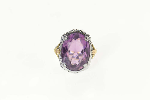 10K Art Deco Filigree Amethyst Ornate Cocktail Ring Size 5 White Gold