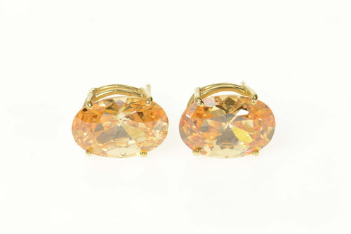 14K Oval Syn. Champagne Morganite Oval Stud Earrings Yellow Gold
