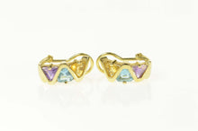 Load image into Gallery viewer, 14K Amethyst Blue Topaz Citrine Trillion Bar Earrings Yellow Gold