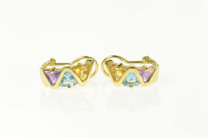 14K Amethyst Blue Topaz Citrine Trillion Bar Earrings Yellow Gold