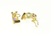 Load image into Gallery viewer, 14K Amethyst Blue Topaz Citrine Trillion Bar Earrings Yellow Gold