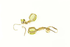14K Peridot Dangle CZ Baguette Accent Statement Earrings Yellow Gold
