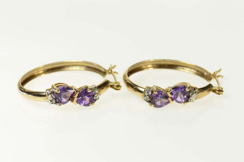 10K Heart Amethyst Diamond Accent Hoop Earrings Yellow Gold
