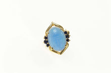 Load image into Gallery viewer, 14K Blue Agate Scarab Sapphire Accent Statement Pin/Brooch Yellow Gold