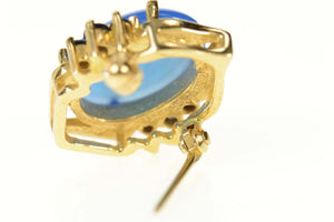 14K Blue Agate Scarab Sapphire Accent Statement Pin/Brooch Yellow Gold