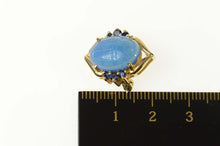 Load image into Gallery viewer, 14K Blue Agate Scarab Sapphire Accent Statement Pin/Brooch Yellow Gold