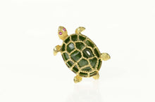 Load image into Gallery viewer, 14K Green Agate Ruby Eyed Turtle Statement Pin/Brooch Yellow Gold