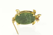 Load image into Gallery viewer, 14K Green Agate Ruby Eyed Turtle Statement Pin/Brooch Yellow Gold