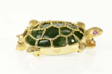 Load image into Gallery viewer, 14K Green Agate Ruby Eyed Turtle Statement Pin/Brooch Yellow Gold