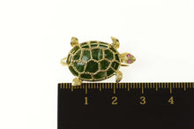 Load image into Gallery viewer, 14K Green Agate Ruby Eyed Turtle Statement Pin/Brooch Yellow Gold