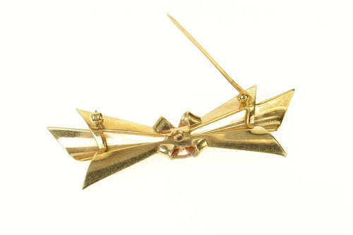 14K Retro Sapphire Retro Bow Ribbon Pin/Brooch Yellow Gold