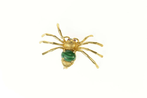 14K Malachite Ornate Retro Spider Pin/Brooch Yellow Gold