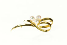 Load image into Gallery viewer, 18K Mikimoto Pearl Ornate Retro Ribbon Cluster Pin/Brooch Yellow Gold