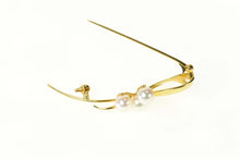 Load image into Gallery viewer, 18K Mikimoto Pearl Ornate Retro Ribbon Cluster Pin/Brooch Yellow Gold