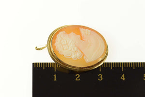 14K Lady Carved Shell Cameo Statement Pendant/Pin Yellow Gold