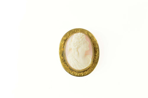 14K Ornate Carved Shell Cameo Victorian Pin/Brooch Yellow Gold