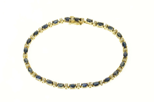 14K Oval Sapphire Diamond Accent Tennis Bracelet 7.75