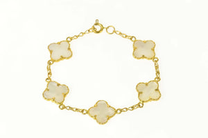 18K Mother of Pearl Flower Statement Chain Bracelet 7.25" Yellow Gold