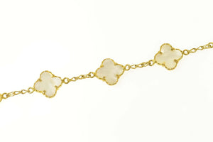 18K Mother of Pearl Flower Statement Chain Bracelet 7.25" Yellow Gold