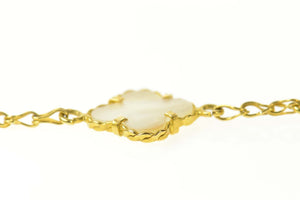 18K Mother of Pearl Flower Statement Chain Bracelet 7.25" Yellow Gold