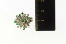 Load image into Gallery viewer, 14K 1960&#39;s Emerald Diamond Burst Cluster Ring Size 7.75 White Gold