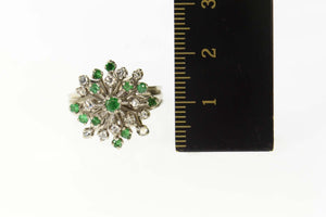 14K 1960's Emerald Diamond Burst Cluster Ring Size 7.75 White Gold