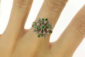14K 1960's Emerald Diamond Burst Cluster Ring Size 7.75 White Gold