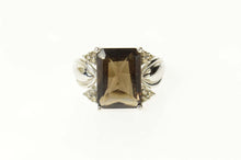 Load image into Gallery viewer, 14K Emerald Smoky Quartz Diamond Cocktail Ring Size 7 White Gold