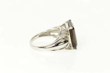 Load image into Gallery viewer, 14K Emerald Smoky Quartz Diamond Cocktail Ring Size 7 White Gold