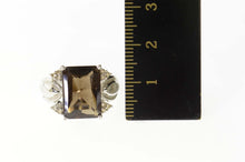 Load image into Gallery viewer, 14K Emerald Smoky Quartz Diamond Cocktail Ring Size 7 White Gold