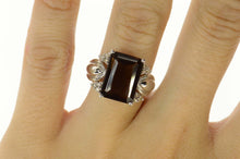 Load image into Gallery viewer, 14K Emerald Smoky Quartz Diamond Cocktail Ring Size 7 White Gold