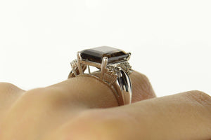 14K Emerald Smoky Quartz Diamond Cocktail Ring Size 7 White Gold